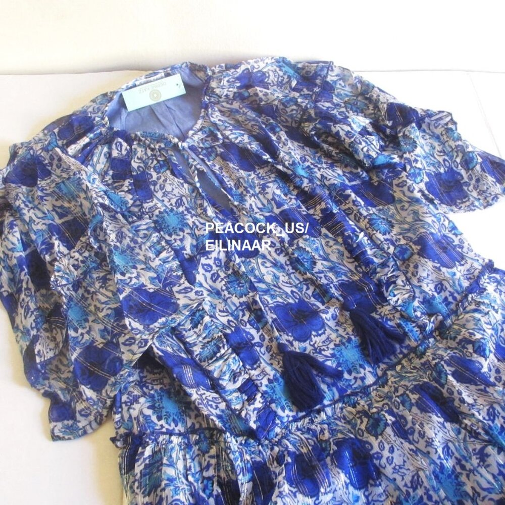 Debbie Katz Chiffon Midi Dress SMALL (4-6) Blue Paisley Tiered Flowy Boho $105 - Picture 7 of 10